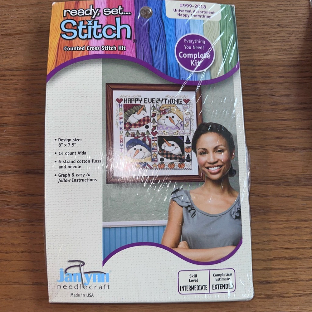 NIP Janlynn Ready Set Stitch Happy Everything Holidays Cross Stitch Kit Sealed